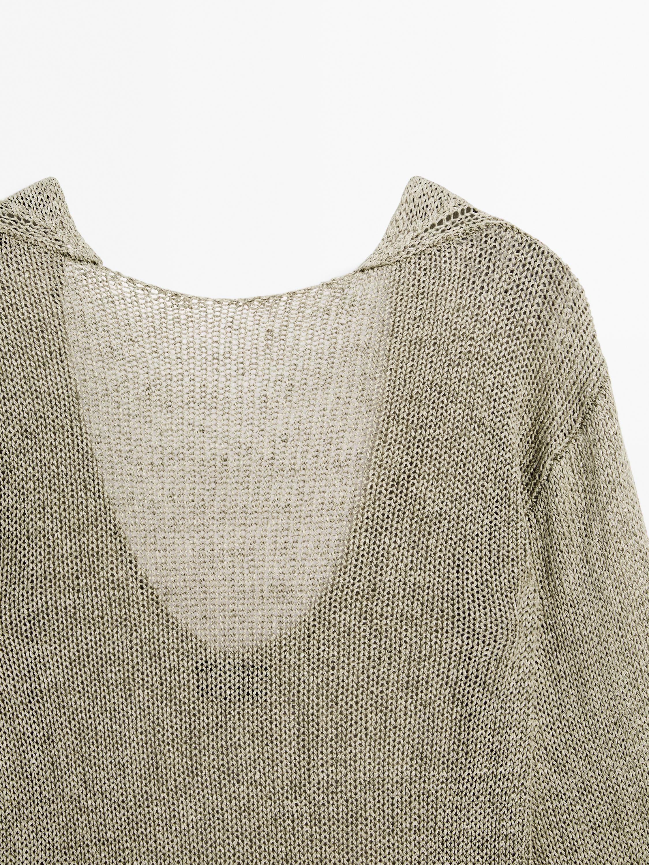 Linen blend sweater with V-shaped plunging back - STUDIO